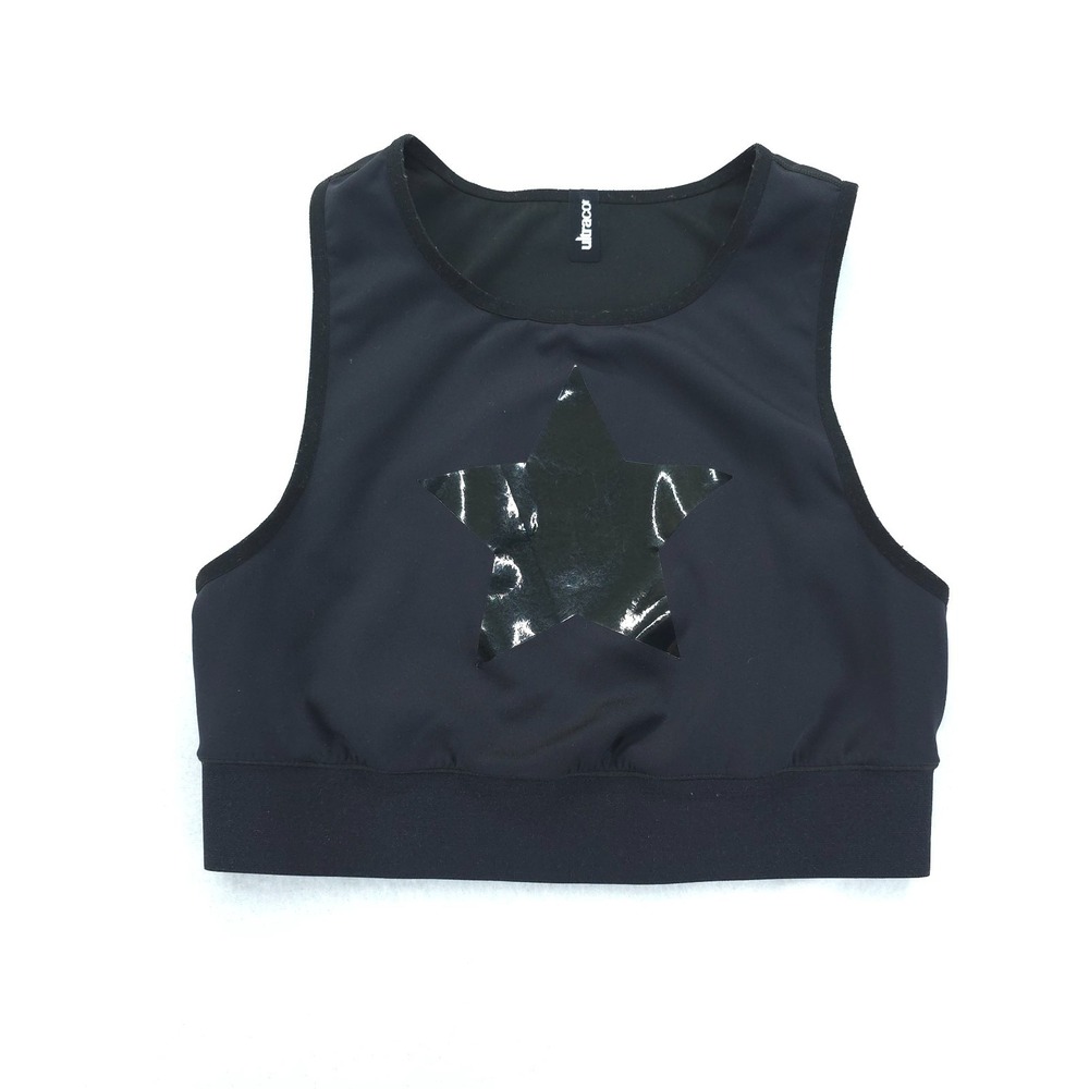 Ultracor Crop Top Womens Medium Black Knockout Star High Neck Athletic Stretch